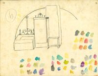 M2021_038_005b.jpg; M2021/038:005; Lining up for food by Fred Zeckendorf; drawings